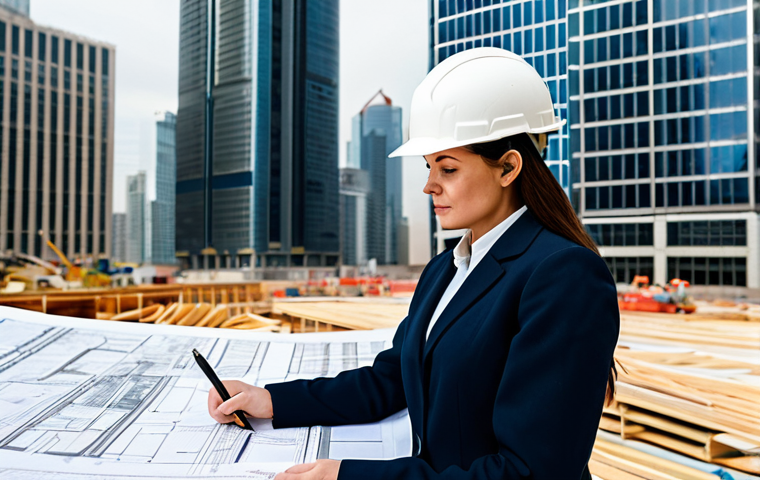 **
A professional female architect, fully clothed in a modest business suit, reviewing blueprints on a construction site. Hard hat on, holding a pen. Skyscrapers visible in the background, daytime. Safe for work, appropriate content, perfect anatomy, natural proportions, professional, family-friendly, well-formed hands, proper finger count.
**