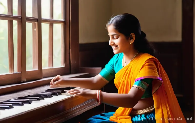 음악 페다고지 - **Prompt:** A warm, inviting scene depicting a kind and encouraging female music teacher (30s, South...