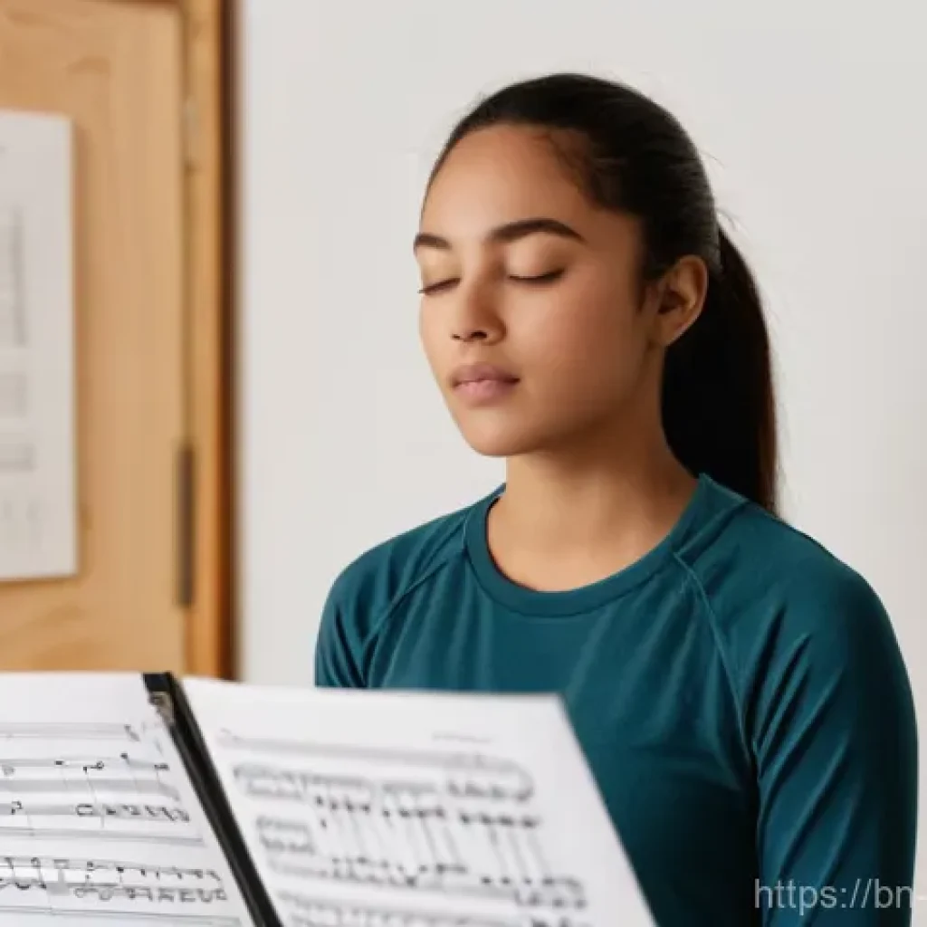 대중음악 보컬 트레이닝 - **Prompt 1: Focused Breathing and Foundation**
    "A young adult female singer, around 22 years old...