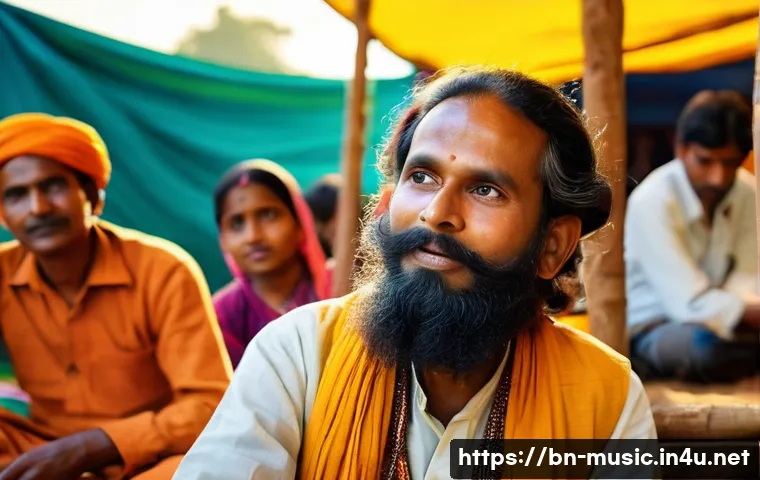 전통 악기 연주 기법 - **Prompt:** "A captivating image of a serene Bengali folk musician (Baul) in traditional, modest att...