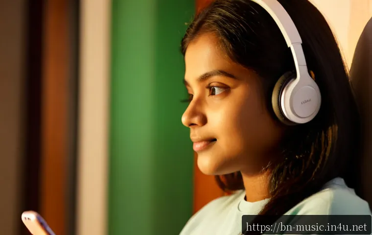 음악 추천 알고리즘 - Photorealistic scene of a young Bengali woman in a cozy Dhaka apartment using wireless headphones an...