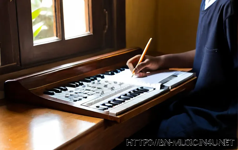 입시 대비 음악 이론 - Photorealistic Bengali high school student preparing for a music theory entrance examination at a ti...