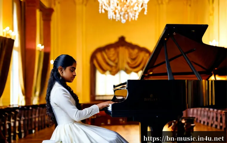 낭만주의 음악 특징 - Photorealistic 19th-century concert hall scene, a passionate young pianist in elegant formal attire ...