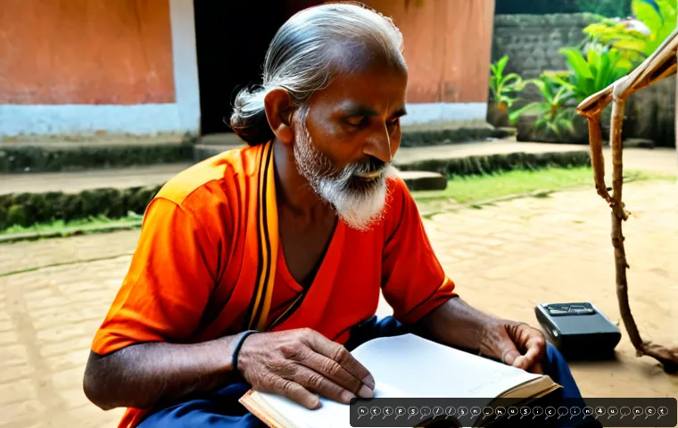민속 음악 연구 - Photorealistic documentary-style scene of a Bengali folk music researcher carefully recording an eld...