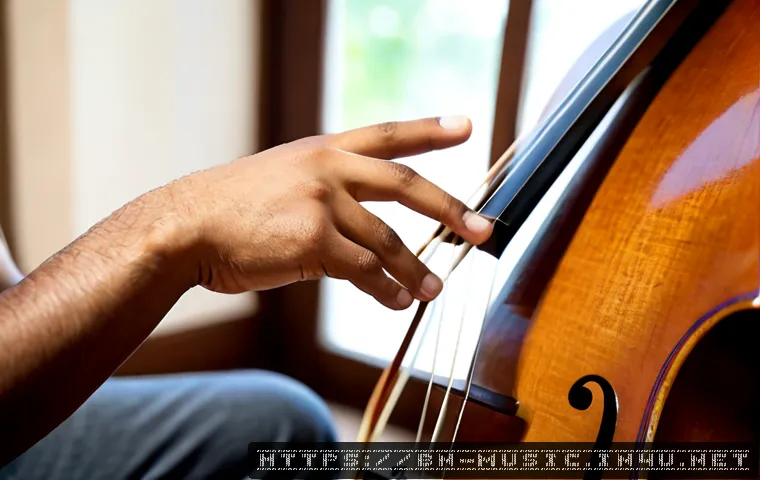 첼로 연주 기법 - Photorealistic close-up of a skilled Bengali cellist demonstrating precise left-hand fingering on a ...
